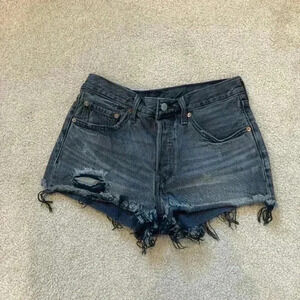 Levi's 30 501 high rise dark gray black distressed denim shorts in size 26